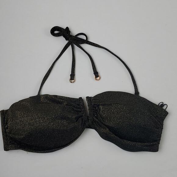 Reiss Women's Gold Black Adina Metallic Bandeau Bikini Top Size 8 - Picture 3 of 10